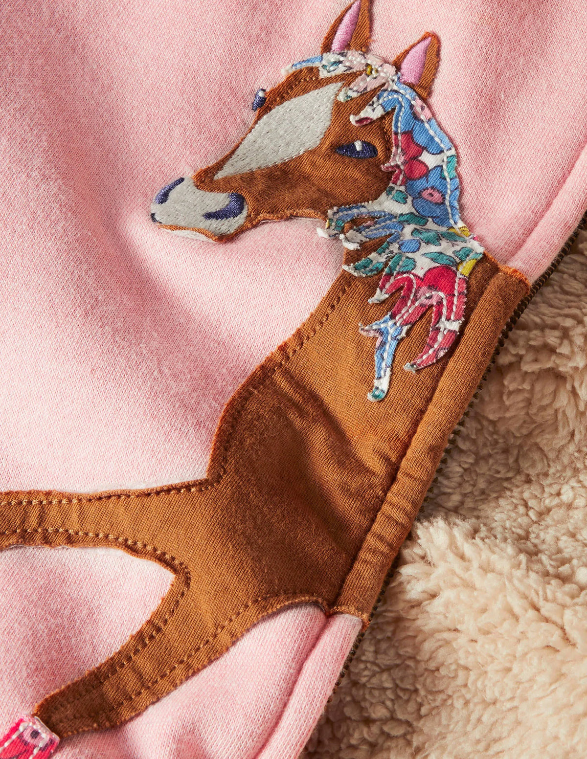 Fun Shaggy-lined Hoodie-Boto Pink Horse