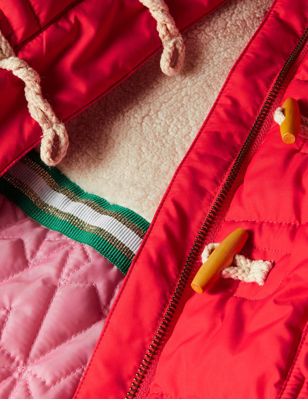 Longline Padded Jacket-Rockabilly Red