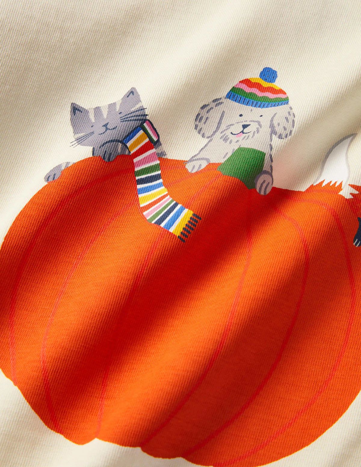 Hotchpotch Animal T-shirt-Multi Stripe/Ivory Pumpkin