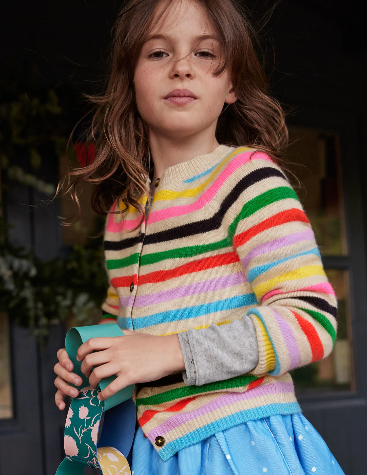Cashmere Cardigan-Multi Stripe
