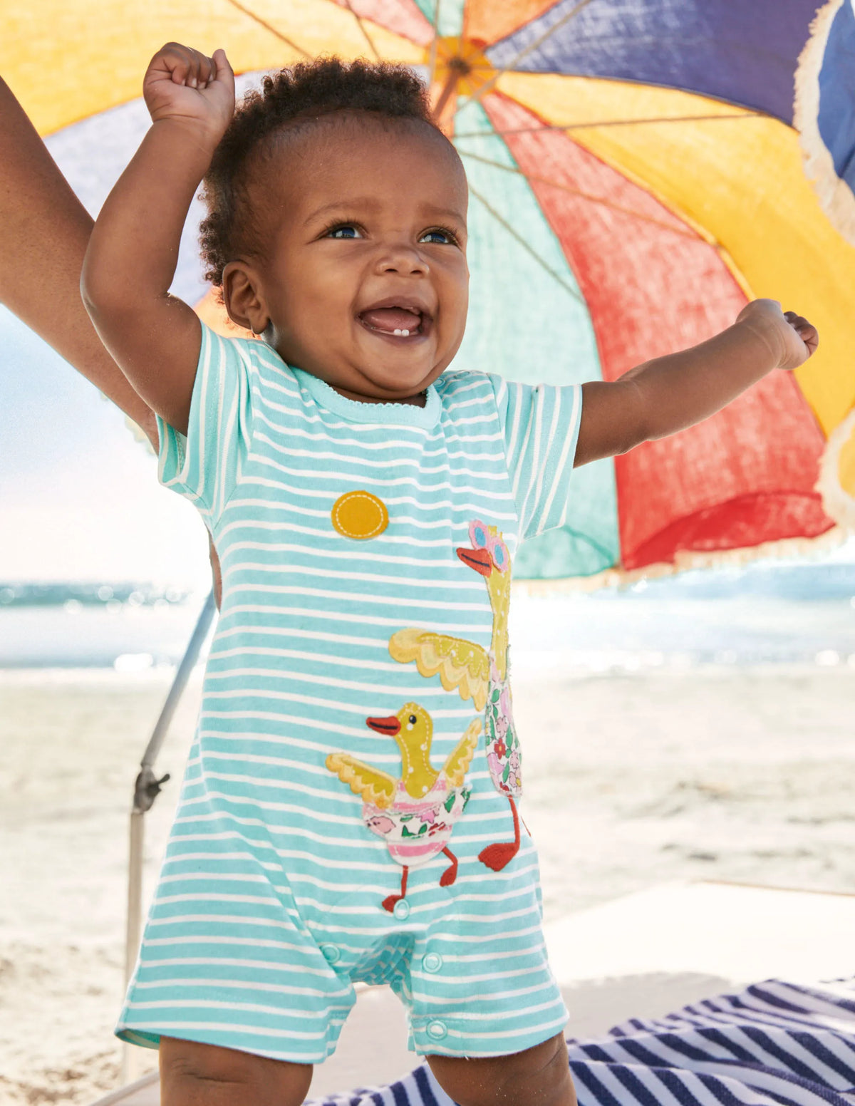 Jersey Appliqué Romper-Ivory/Georgian Blue Ducks