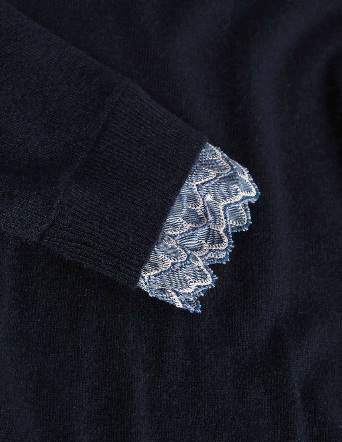 Lydia Woven Frill Sweater-Navy