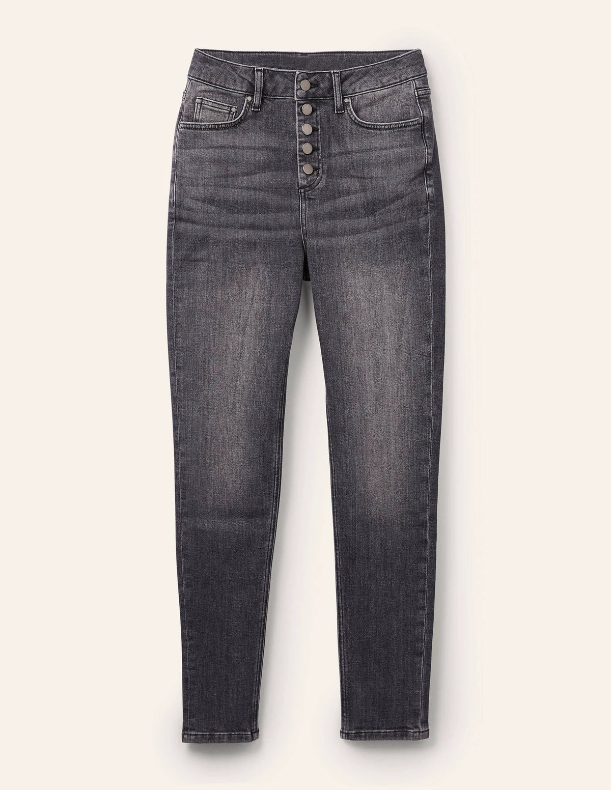 Button Fly Skinny Jeans-Authentic Grey