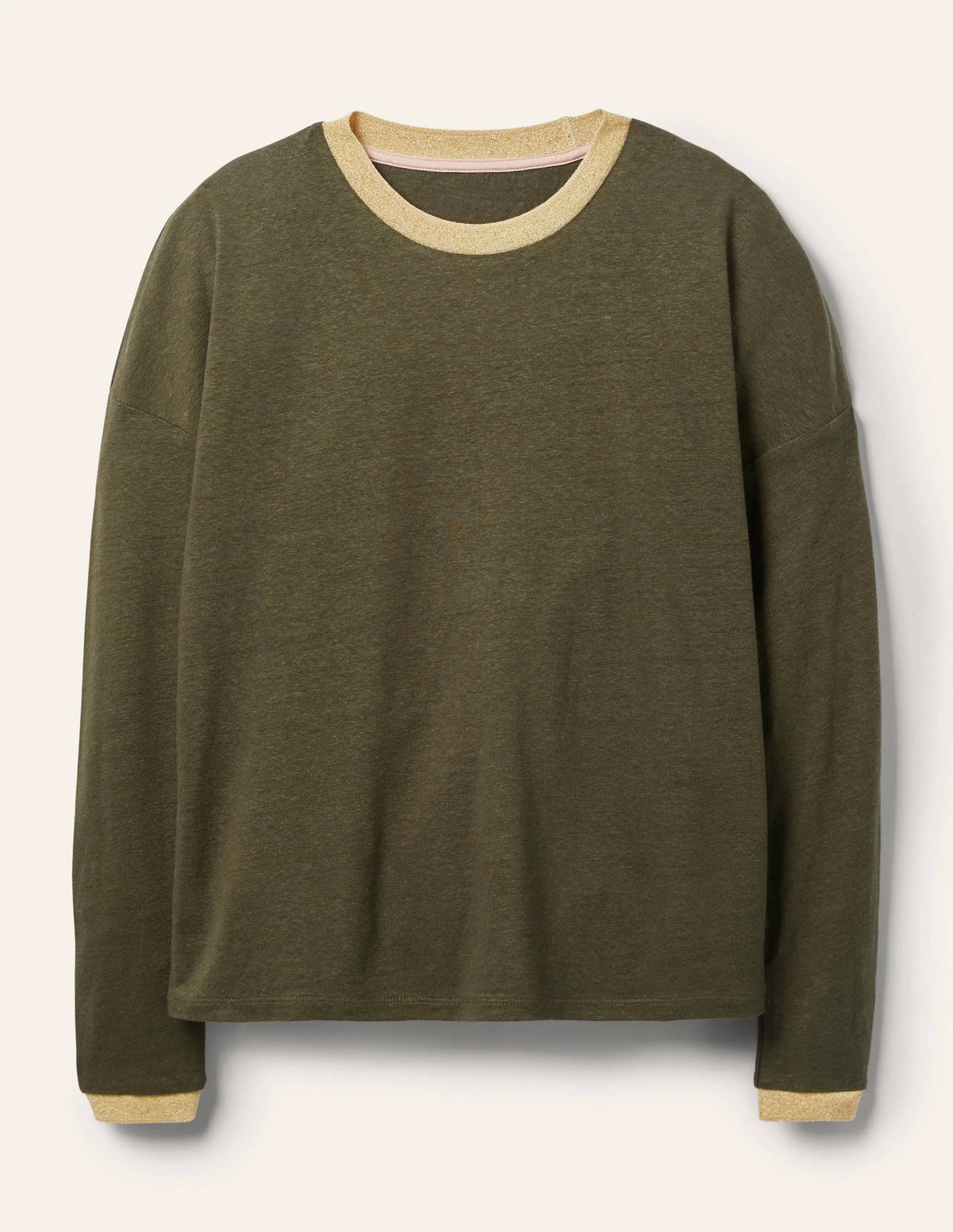 Linen Sparkle Long Sleeve Tee-Classic Khaki