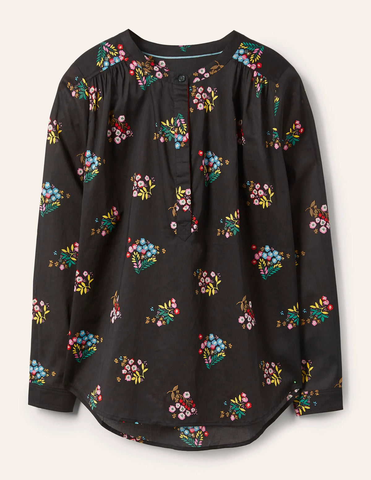 Relaxed Popover Cotton Shirt-Black, Delicate Spring