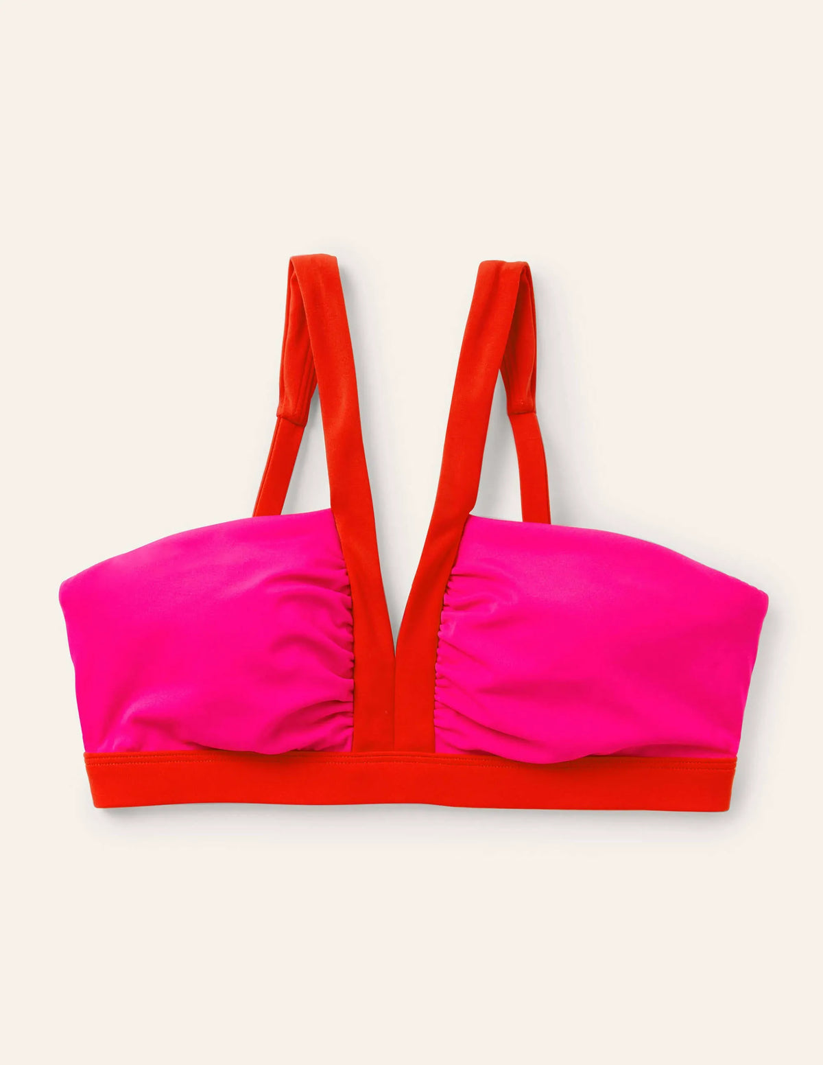 Corsica V-neck Bikini Top-Neon Pink Colourblock