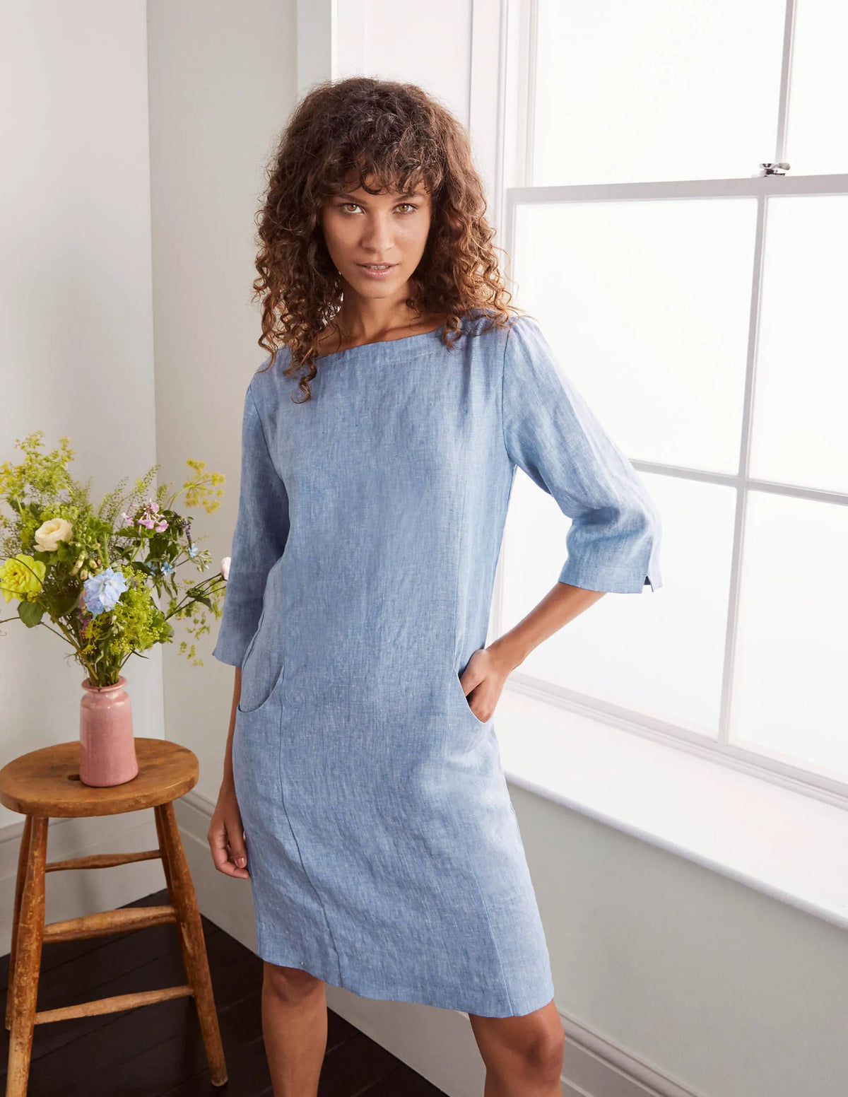 Laurie Linen Dress-Grey Blue Chambray