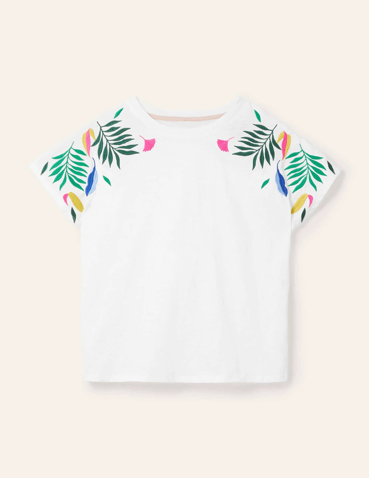 Lena Embroidered Jersey Tee-White, Multi Embroidery