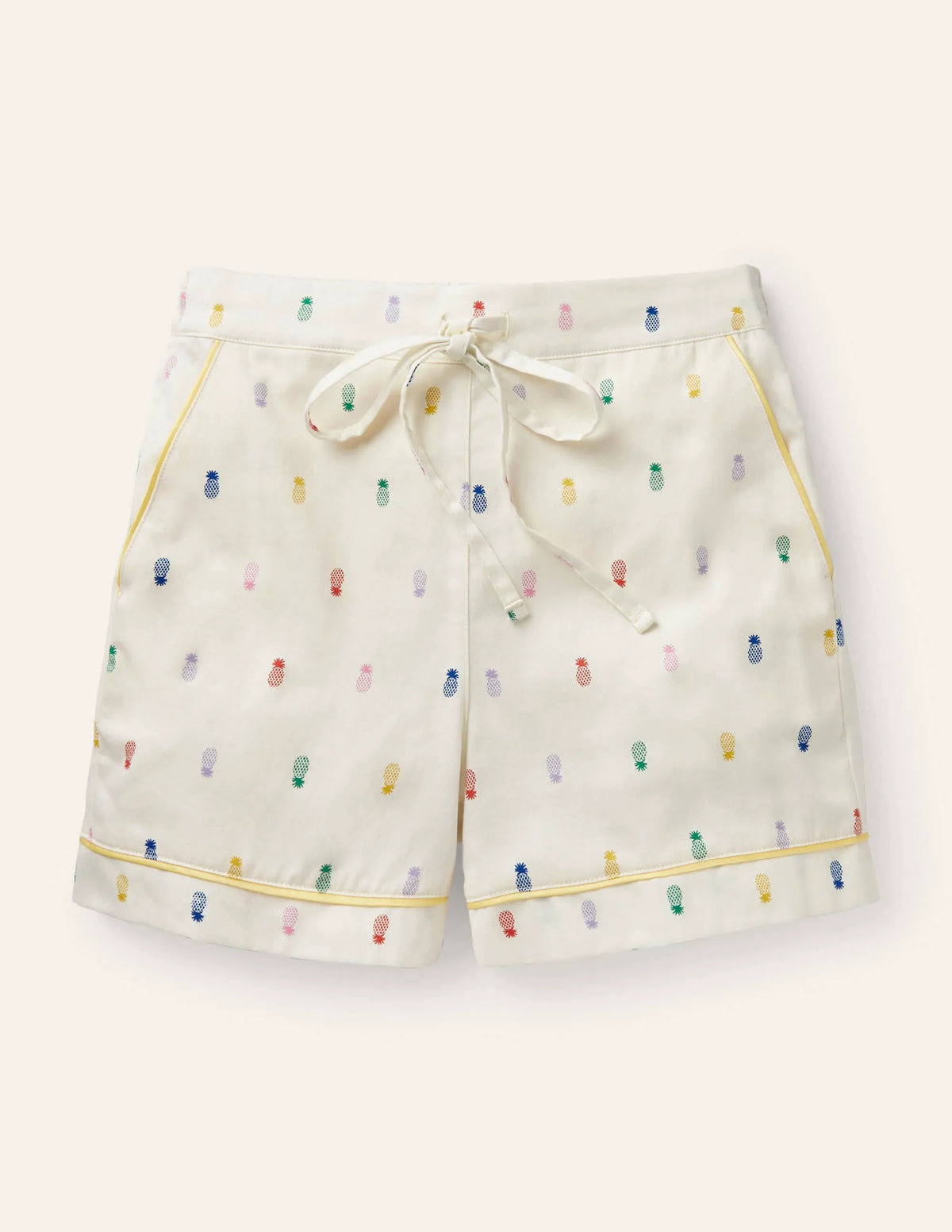 Cotton Pajama Shorts-Ivory, Pineapple Rainbow