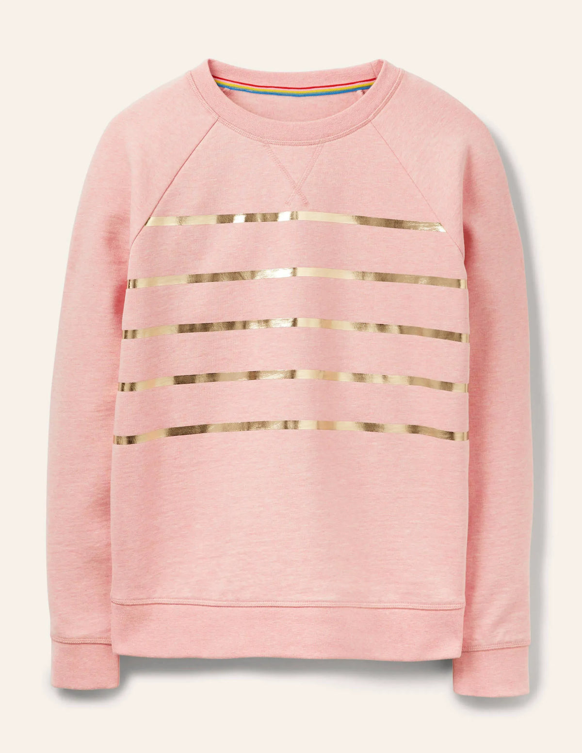 Printed Cotton Sweatshirt-Pink Marl, Gold Foil Stripe
