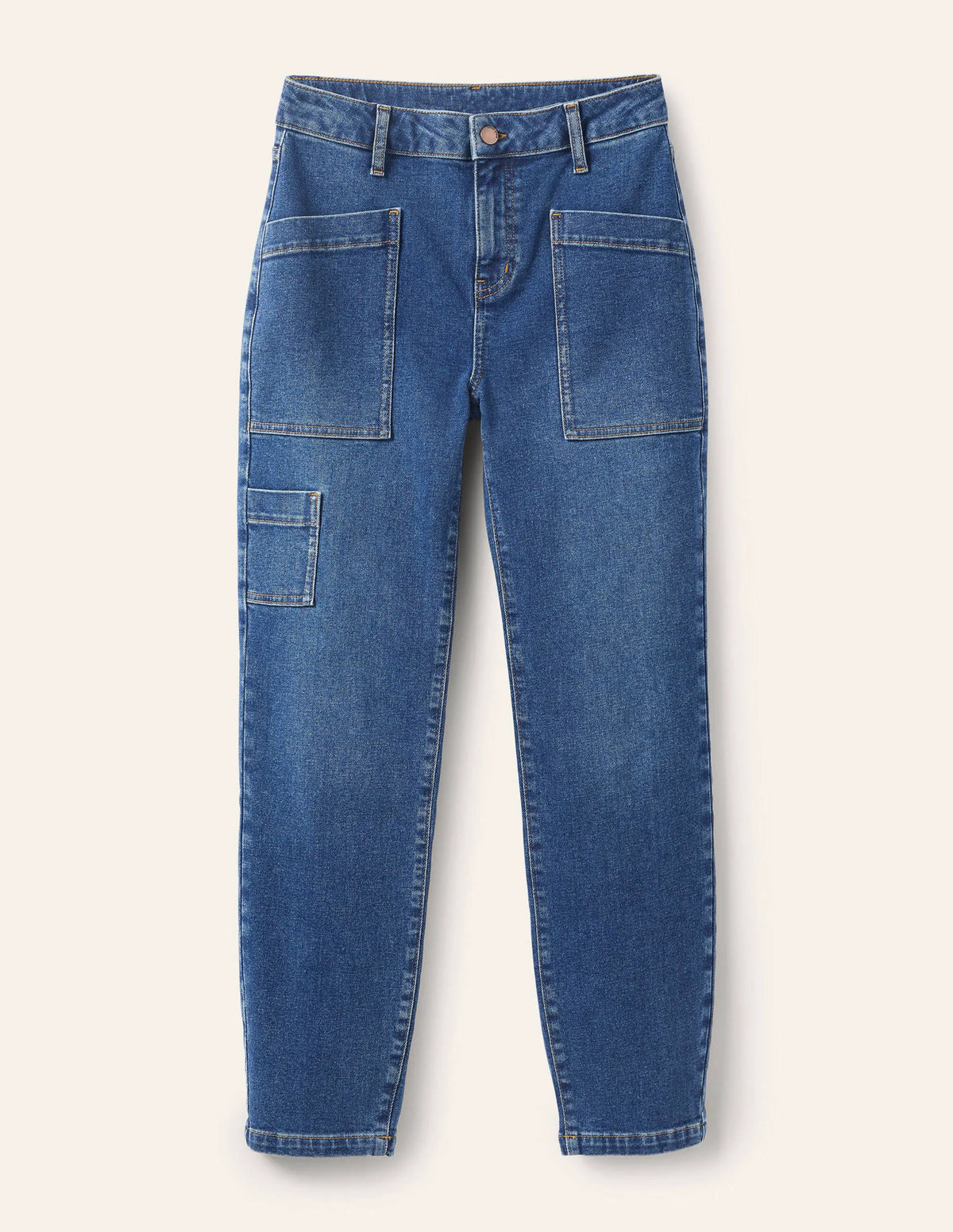 Patch Pocket Tapered Jeans-Mid Vintage