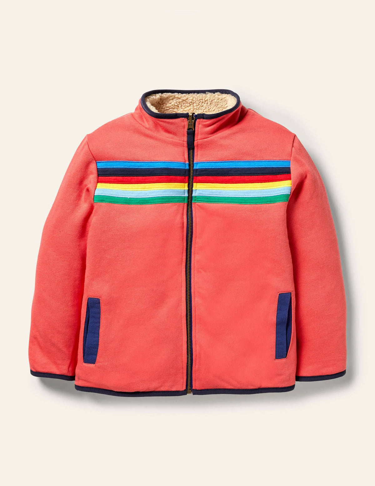Reversible Zip-up Sweater-Ecru Rainbow