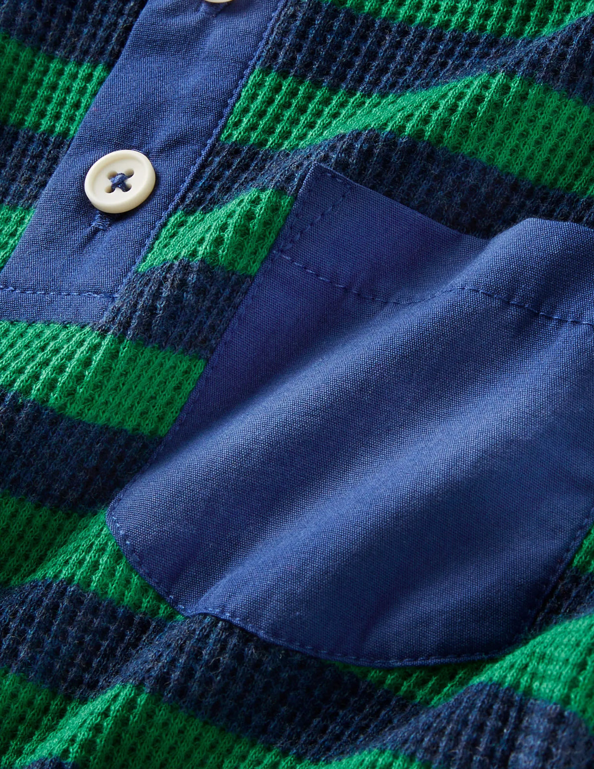 Waffle Henley T-Shirt-Shady Glade Green/ Navy Marl