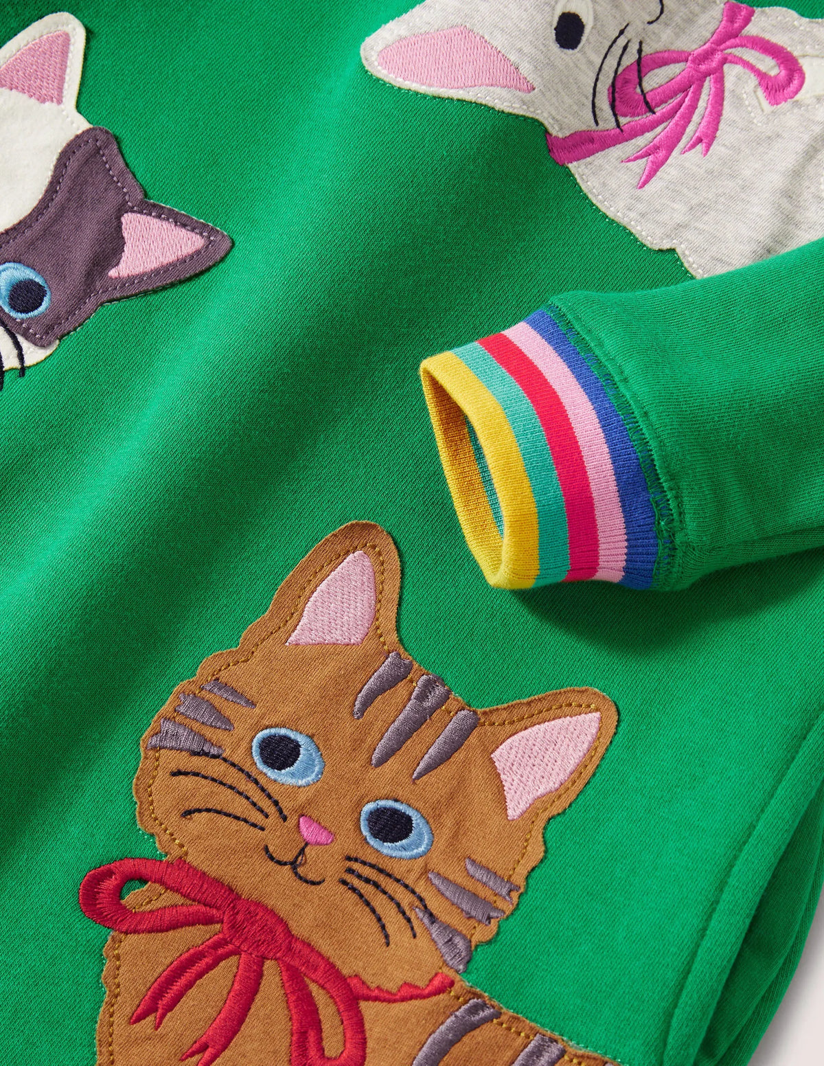 Green Rainbow Cat Print Sweatshirt Dress-Highland Green Cats
