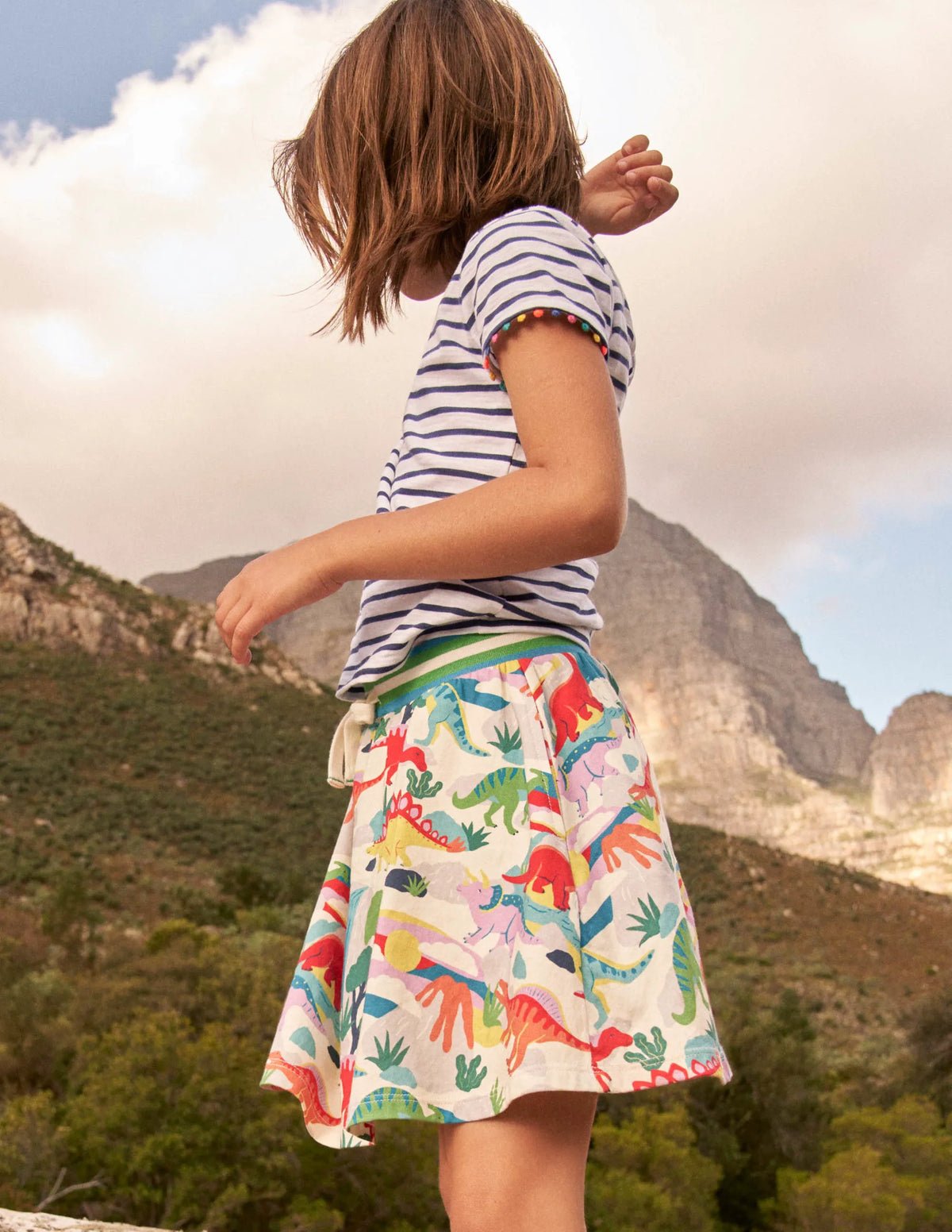 Printed Jersey Skort-Ivory Dinosaur Sunset