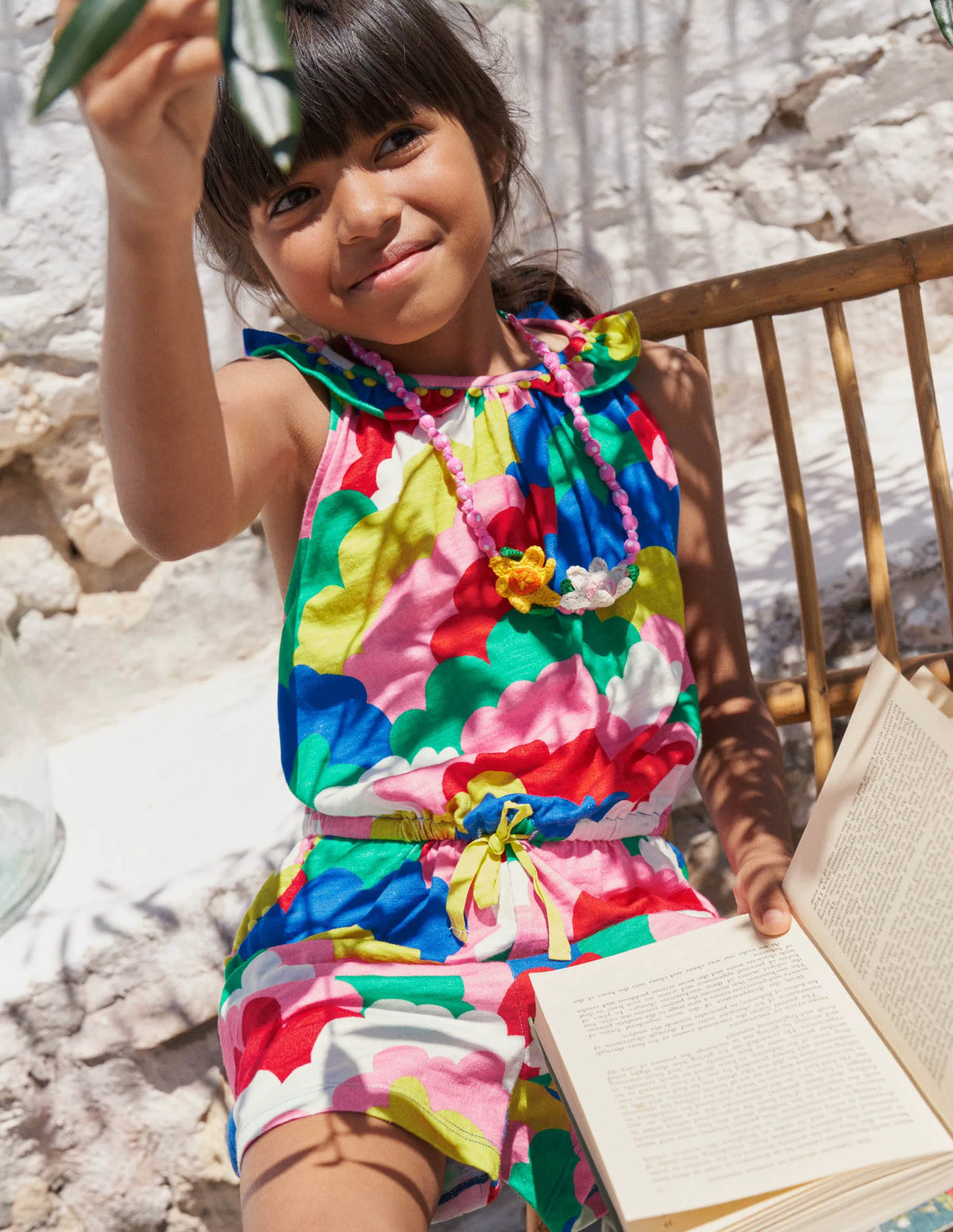 Charlie Pom Jersey Romper-Multi Geo Clouds