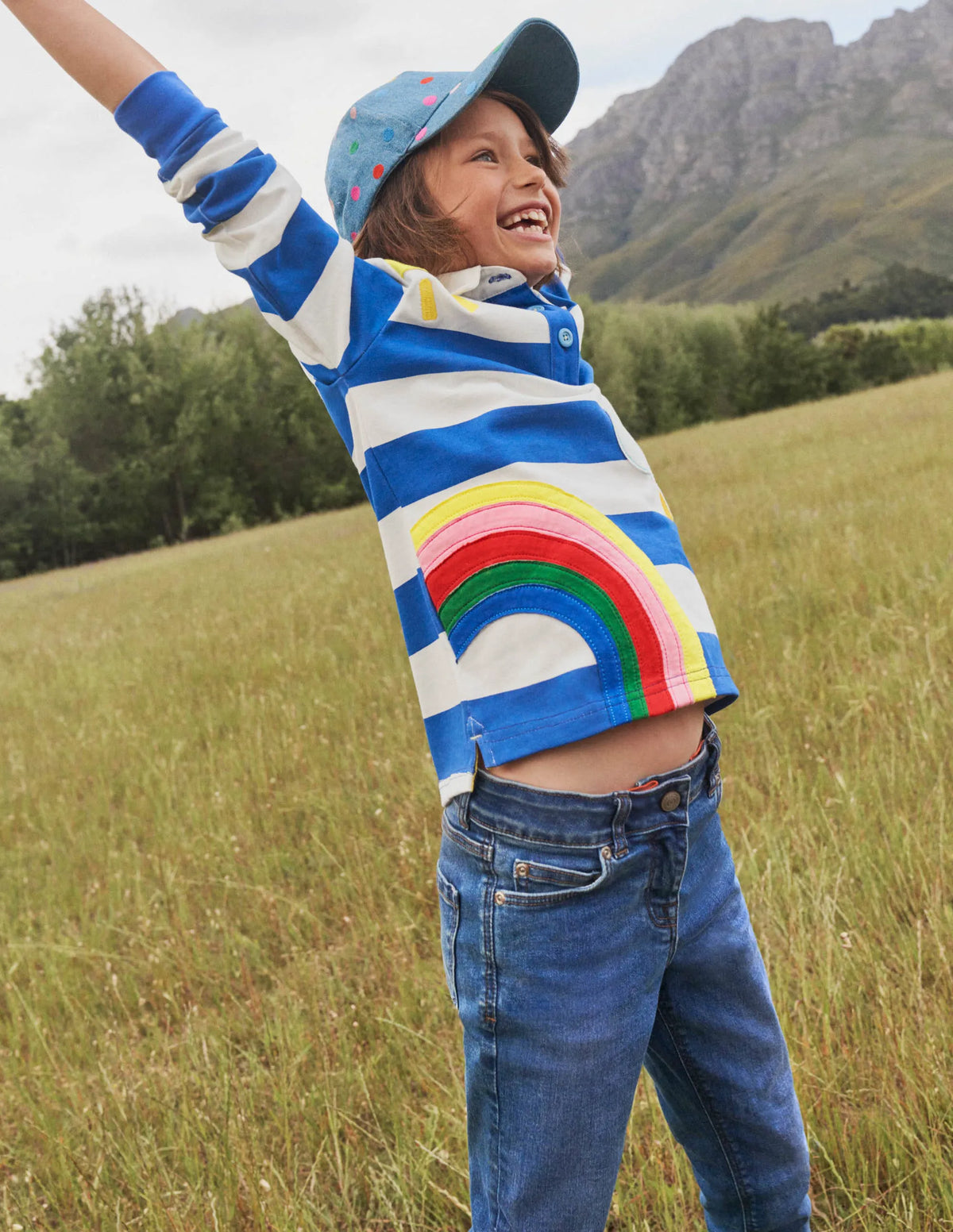 Appliqué Rugby Top-Bright Marina Blue/Ivory