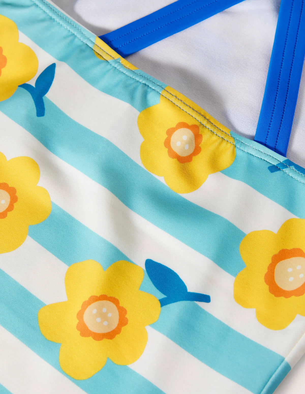 Cross-back Printed Swimsuit-Aqua Blue/ Ivory Daffodil