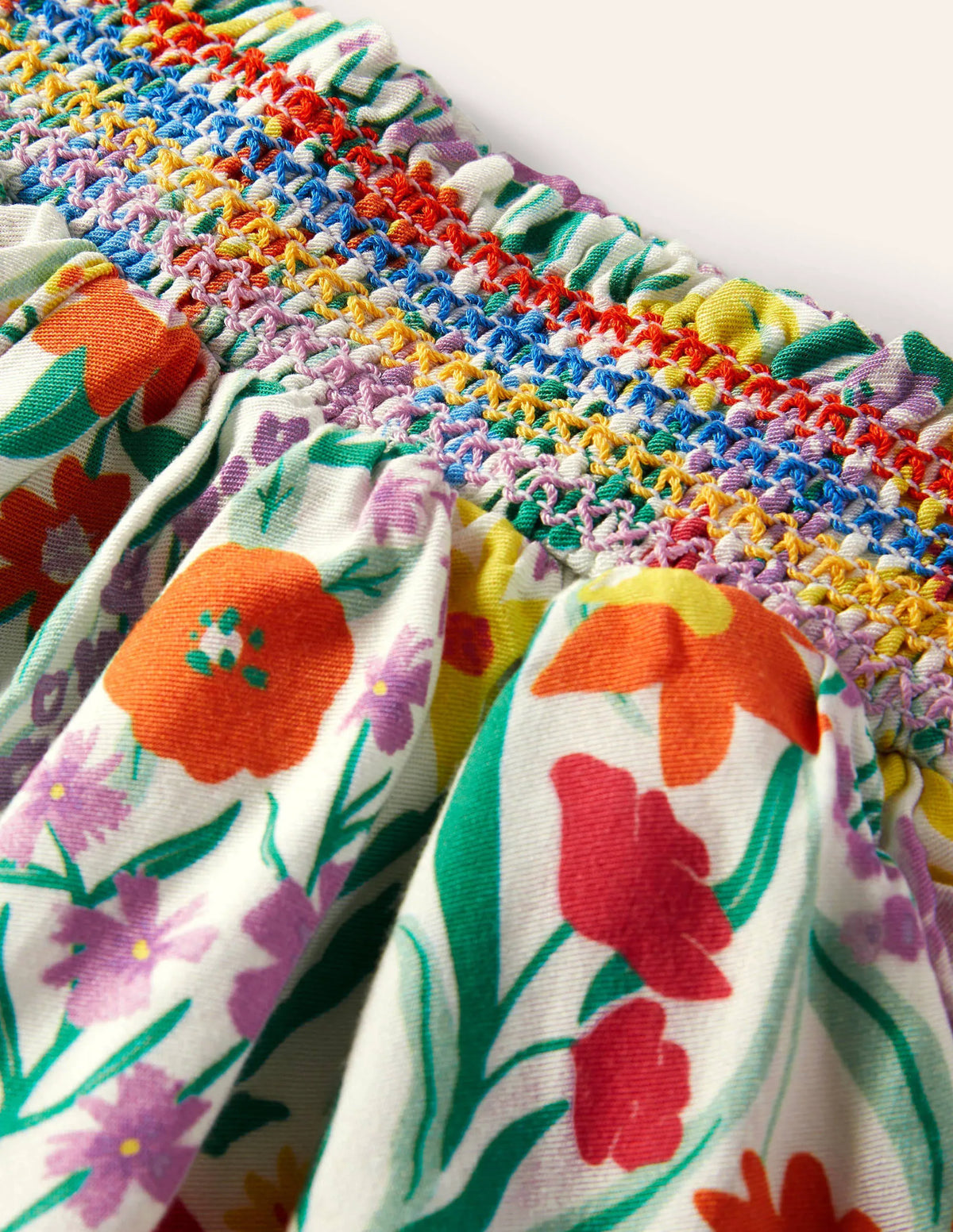 Shirred Waist Culotte Pants-Multi Spring Meadow