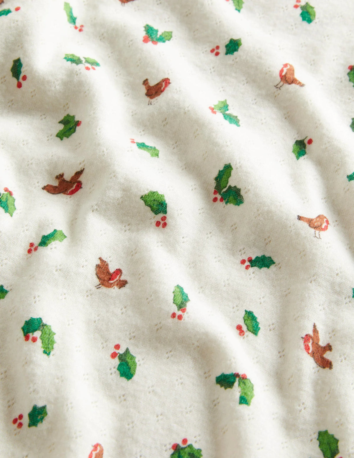 Supersoft Pointelle T-shirt-Ivory Festive Robins