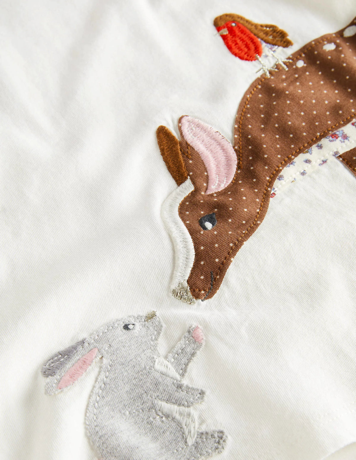Pretty Appliqué T-Shirt-Ivory Woodland Animals