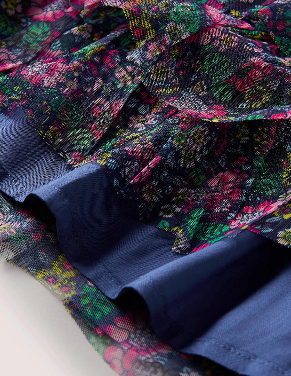 Tulle Midi Skirt-Starboard Blue Vintage Floral