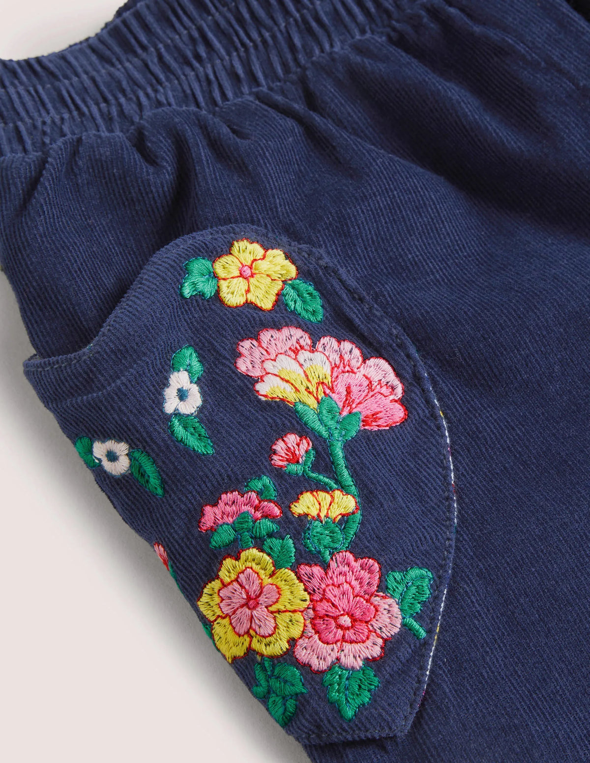 Lined Pull-on Cord Pants-College Navy Embroidery