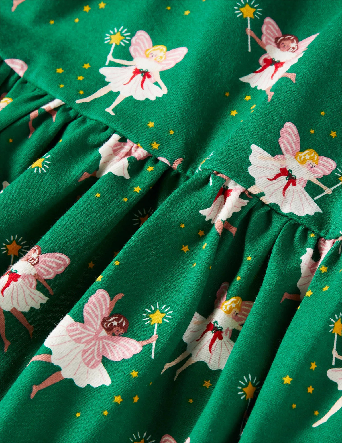 Long Sleeve Fun Jersey Dress-Shady Glade Green Fairies