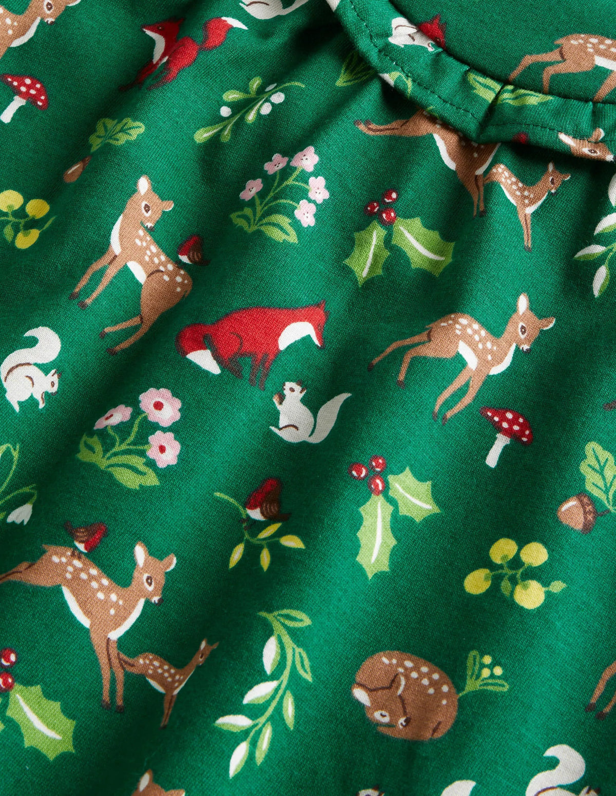 Printed Long Sleeve Dress-Shady Green Festive Woodland