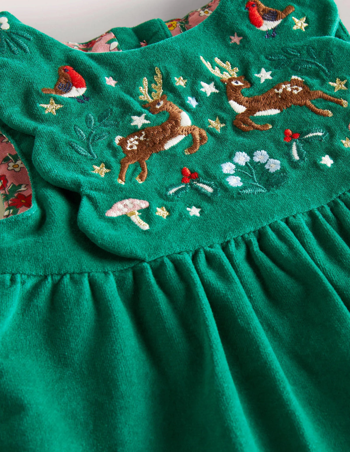 Velvet Pinnie Dress-Shady Glade Green Festive