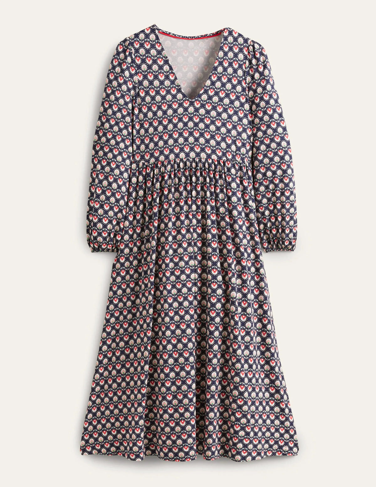 Long Sleeve Jersey Midi Dress-French Navy, Botanic Bud