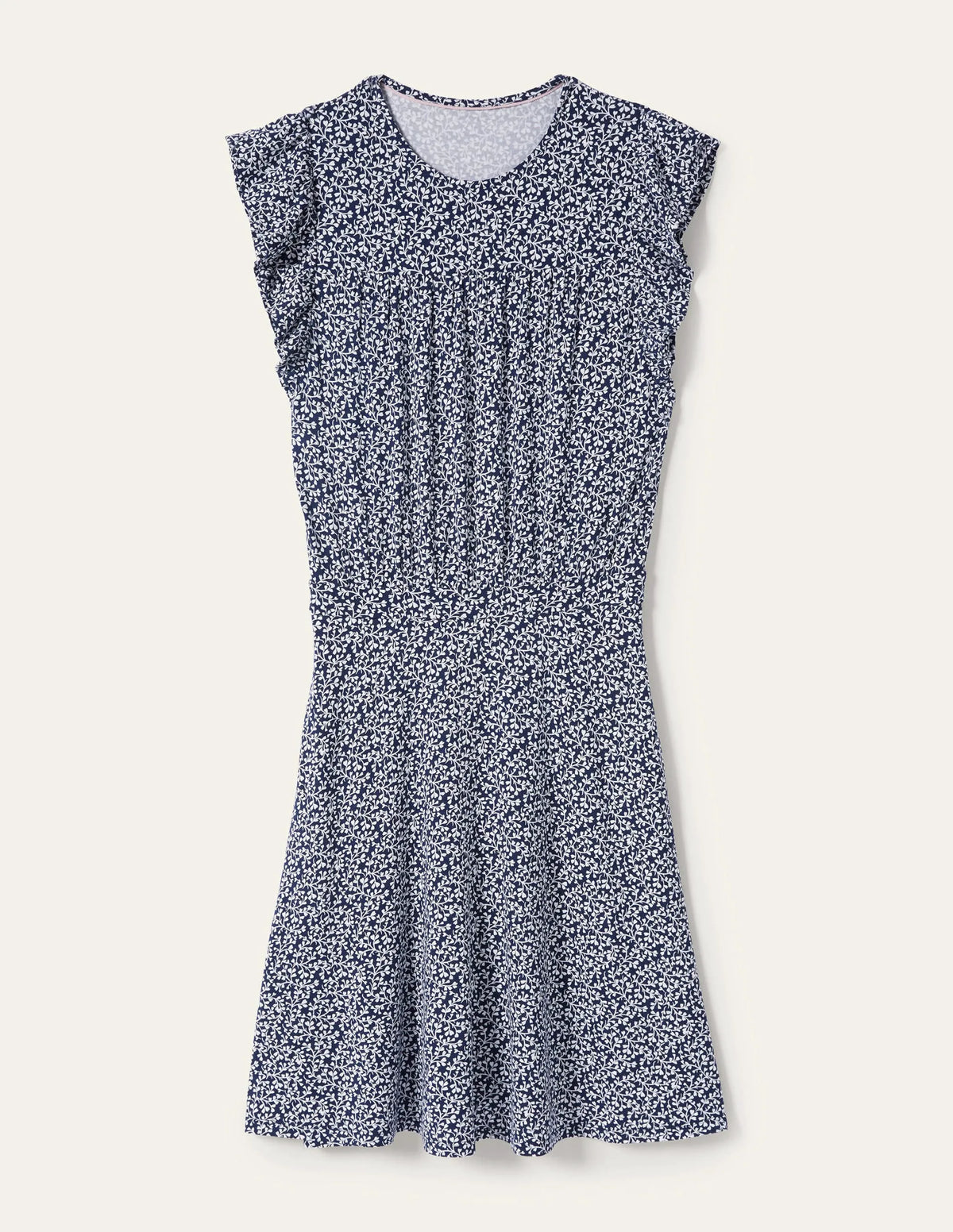 Ruffle Printed Mini Dress-Navy, Pome Leaf