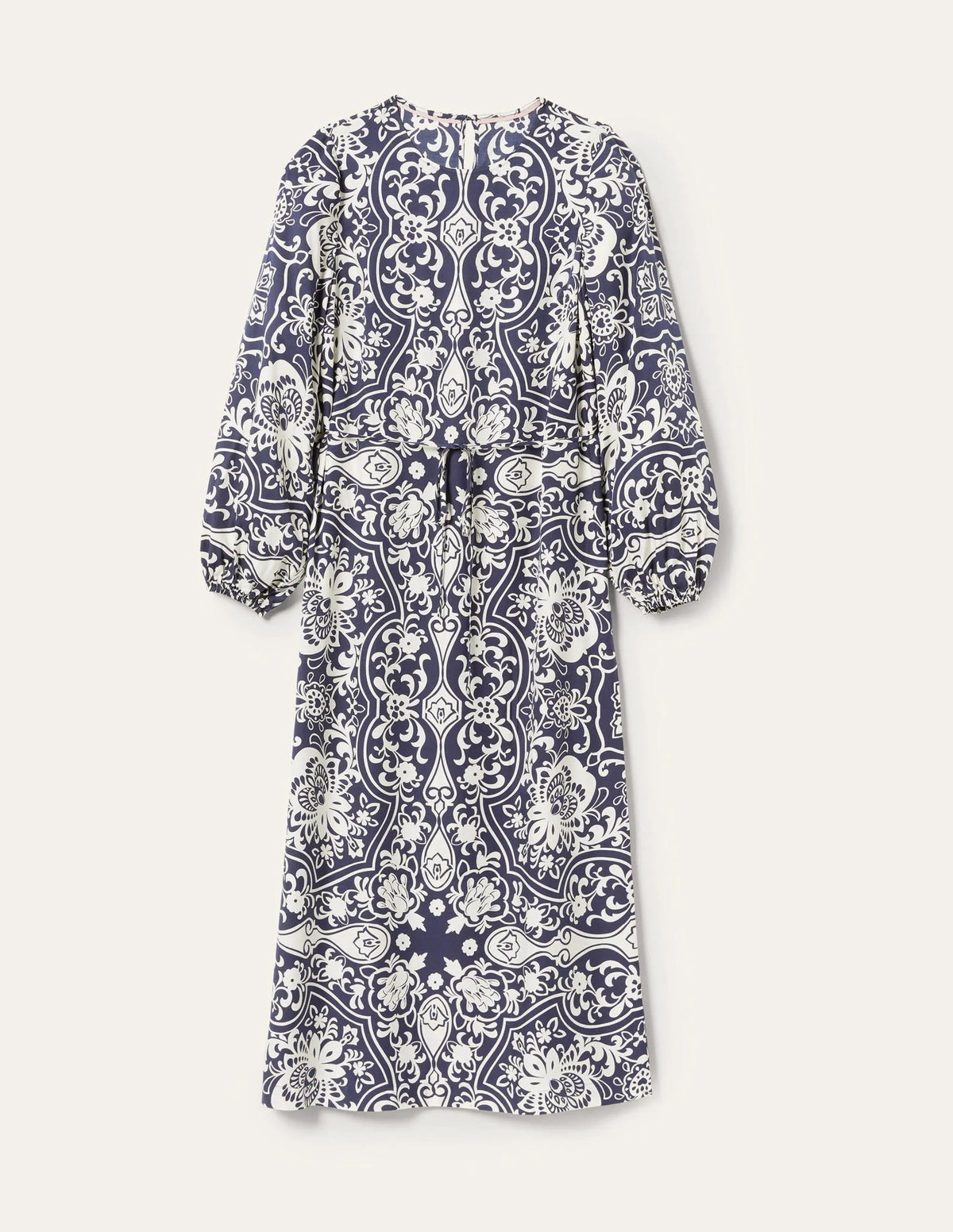 Long Sleeve Column Midi Dress-Navy, Ornate Garden