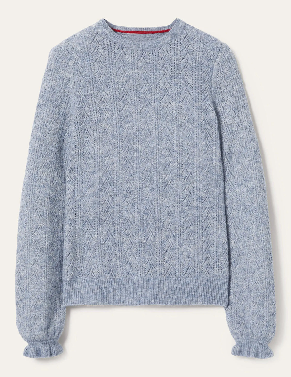 Fluffy Pointelle Sweater-Corporal Blue Melange