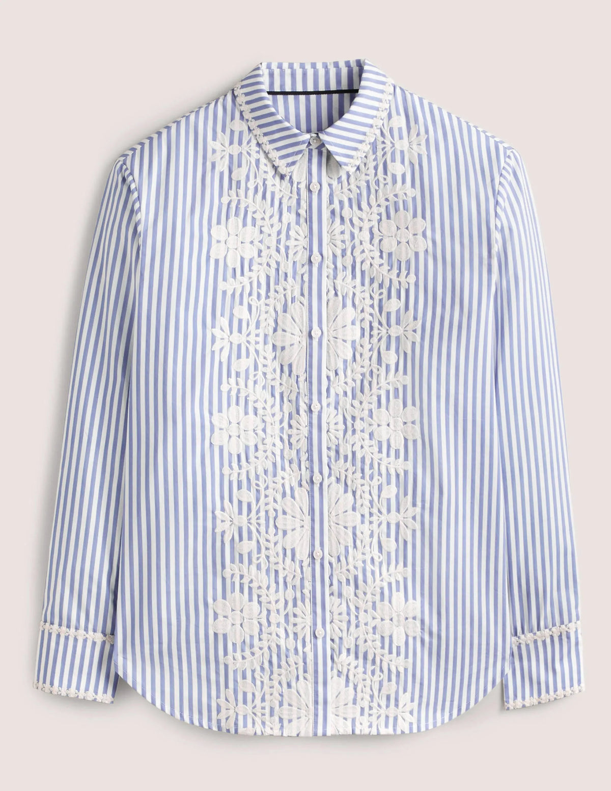 Relaxed Cotton Shirt-Ticking Stripe, Embroidered