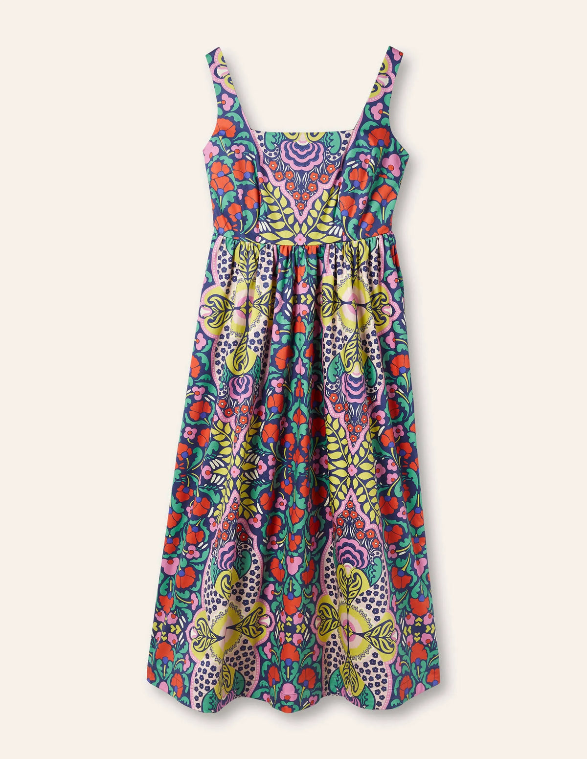 Violet Square Neck Midi Dress-Navy, Passion Bloom