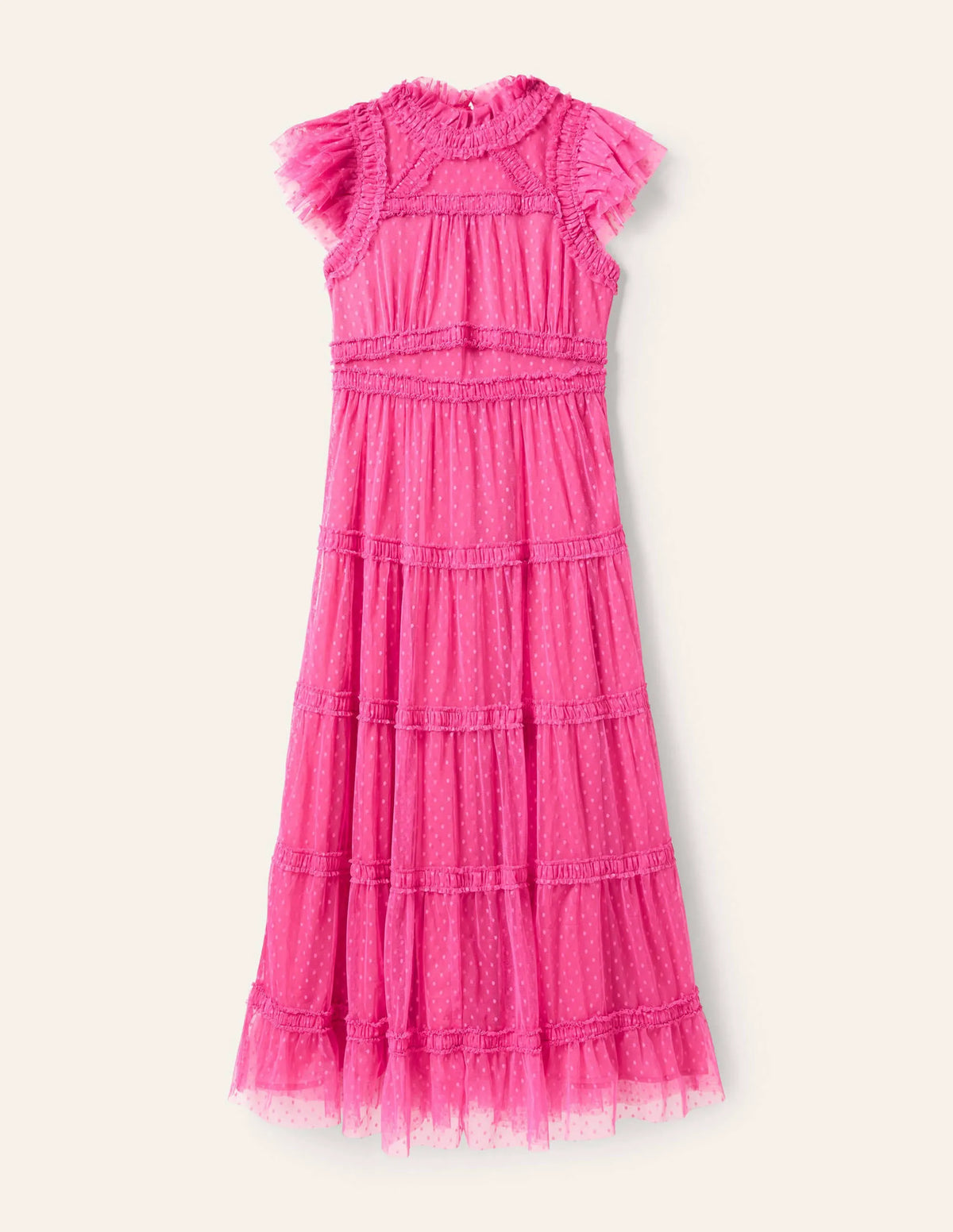 Edie Tiered Tulle Midi Dress-Party Pink