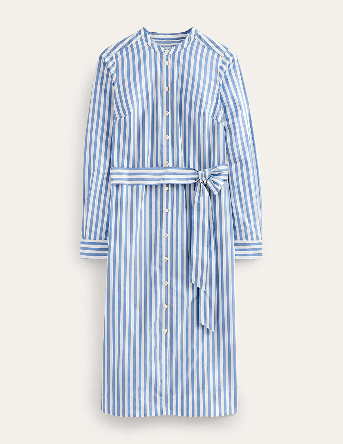 Cotton Belted Shirt Dress-Sapphire and Ivory Stripe