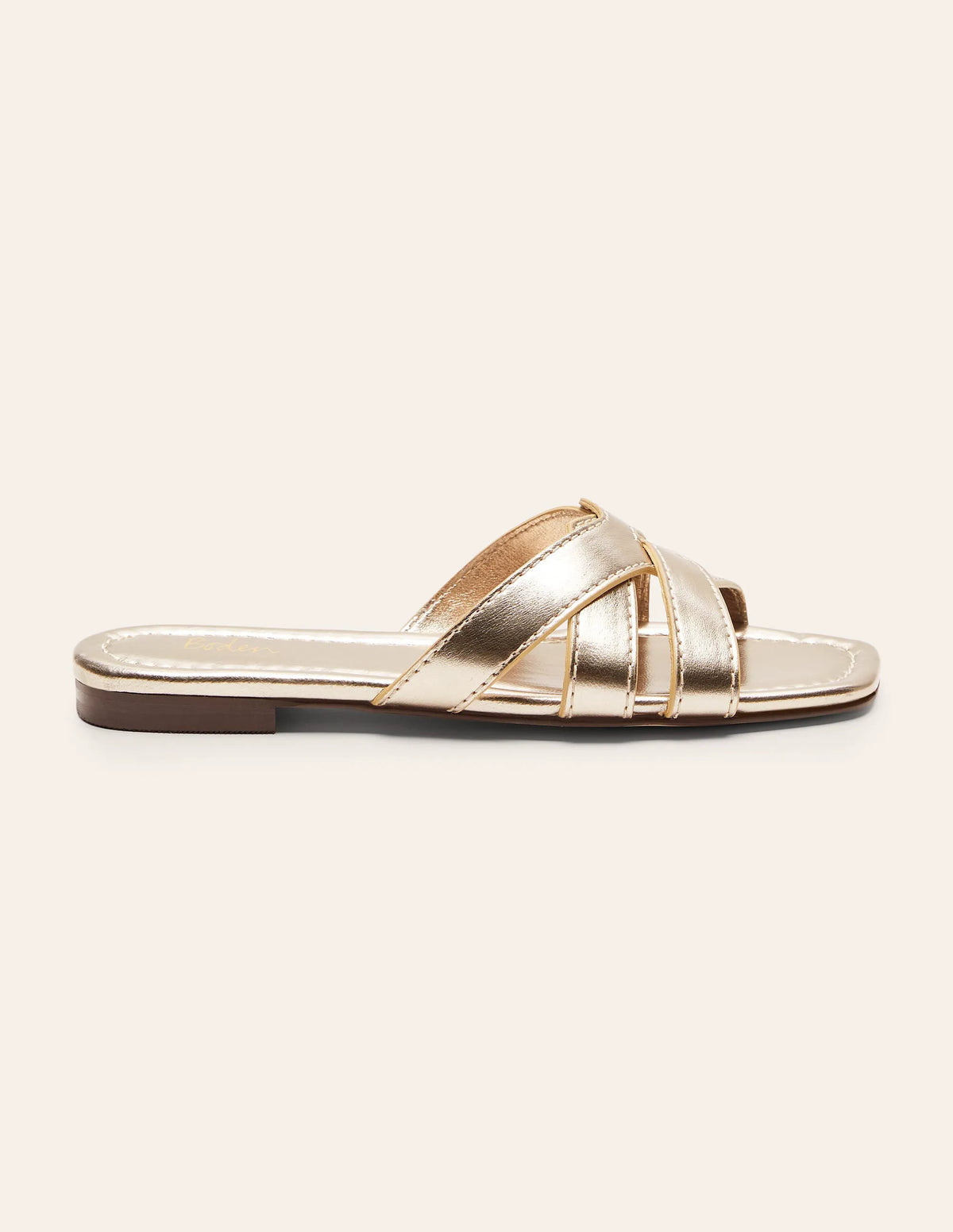 Geometric Flat Slides-Pale Gold Metallic