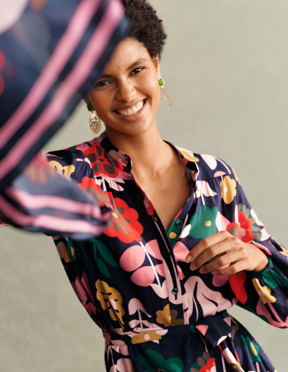 Blouson Sleeve Midi Dress-French Navy, Flora Bloom