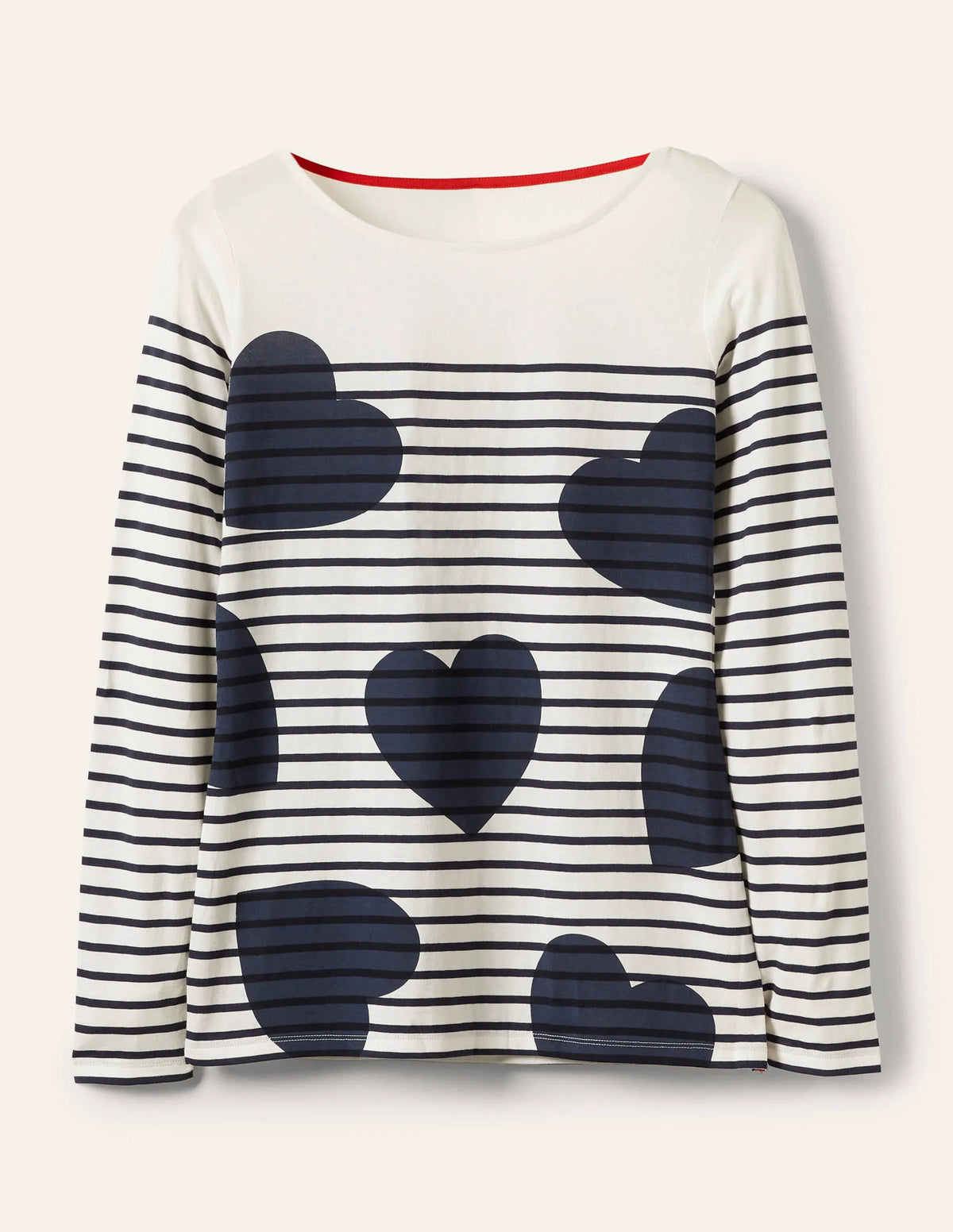 Long Sleeve Breton Top-Navy Scattered Heart Stripe