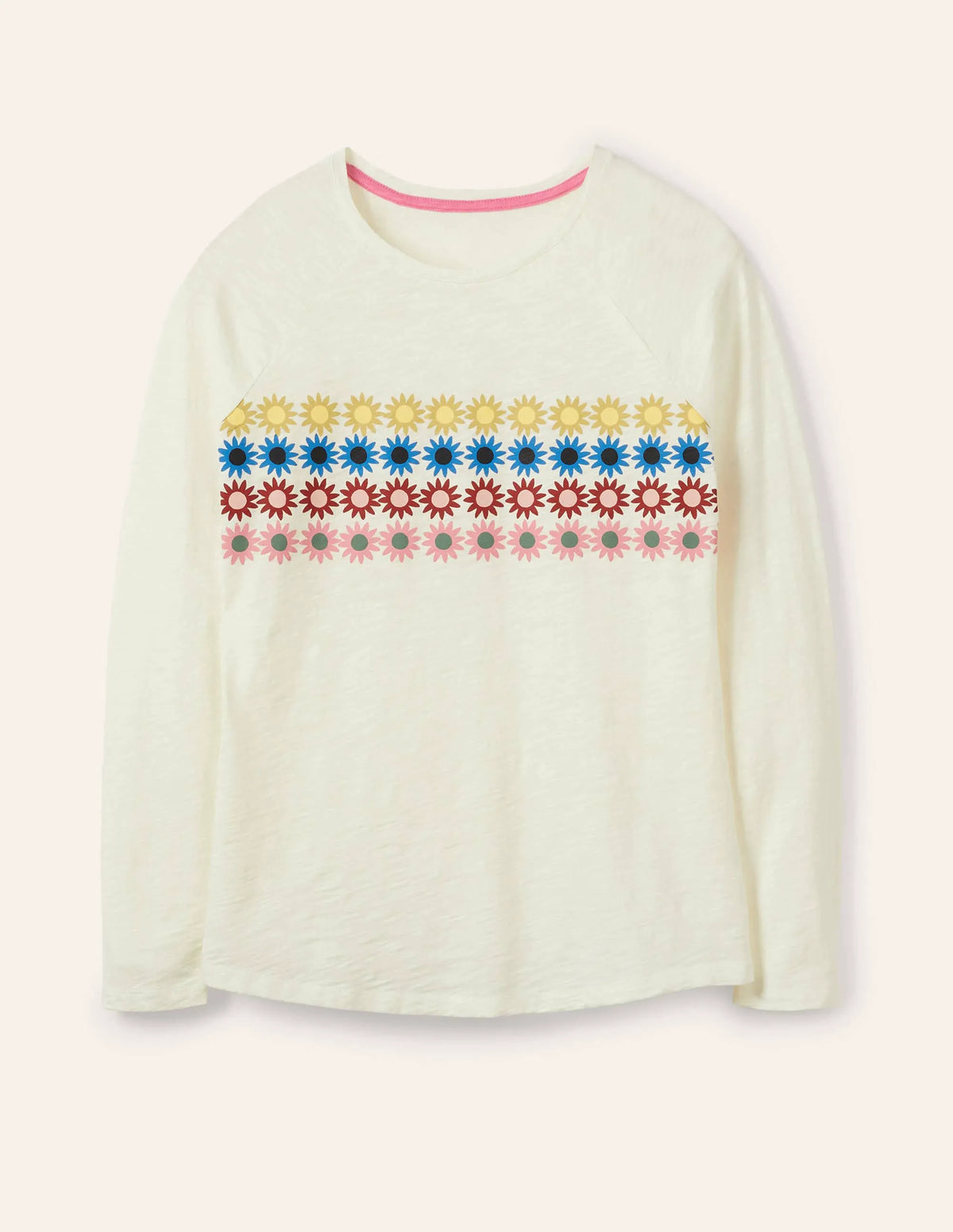 Lorna Baseball Top-Ivory, Floral Chest Stripe