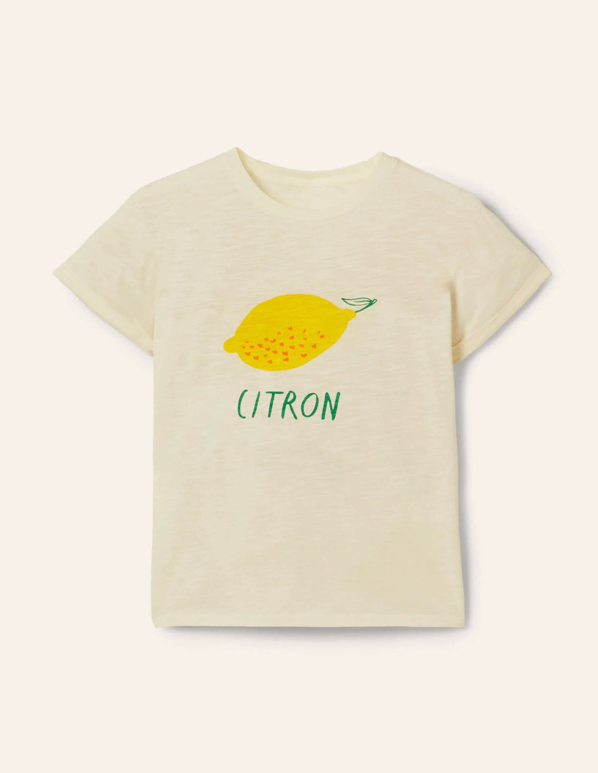 Turn Up Cuff Cotton T-shirt-Ivory, Lemon
