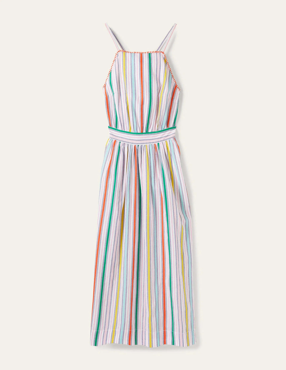 Stripe Halterneck Midi Dress-Sweetcorn and Green Pepper