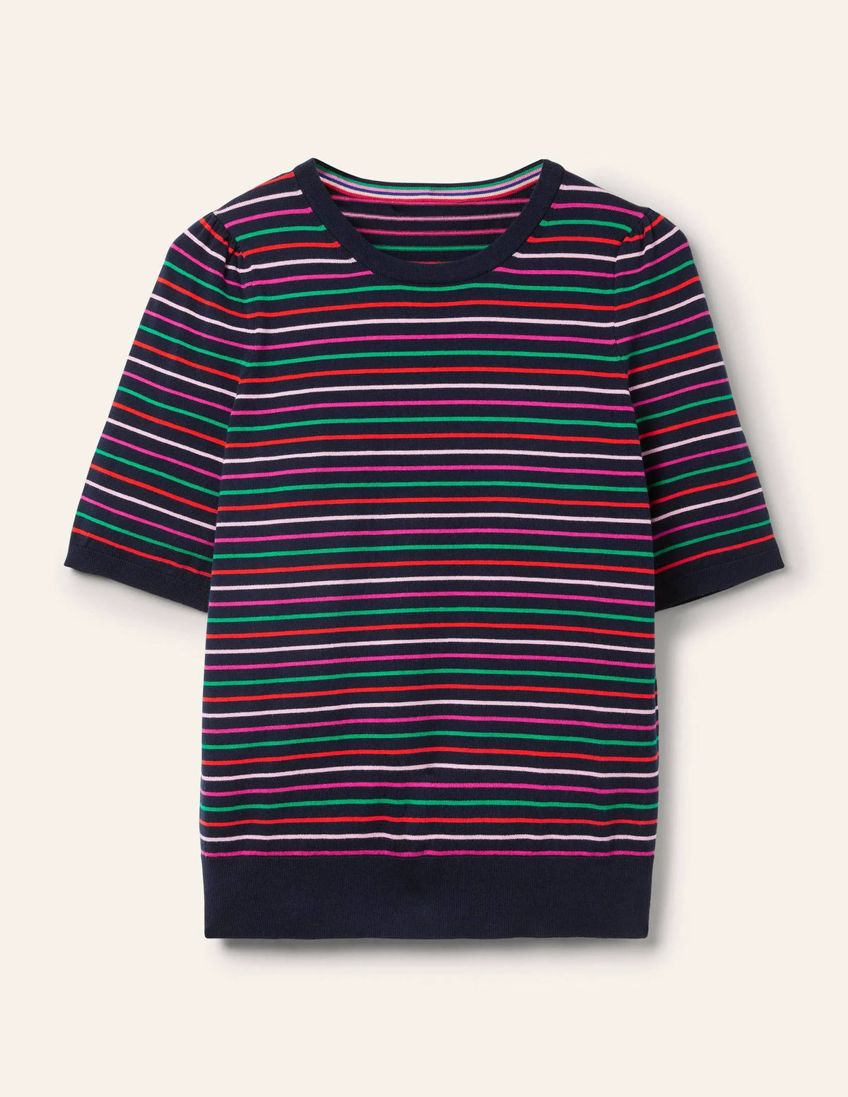 Cotton Crew Knitted Top-Navy, Multi Stripe