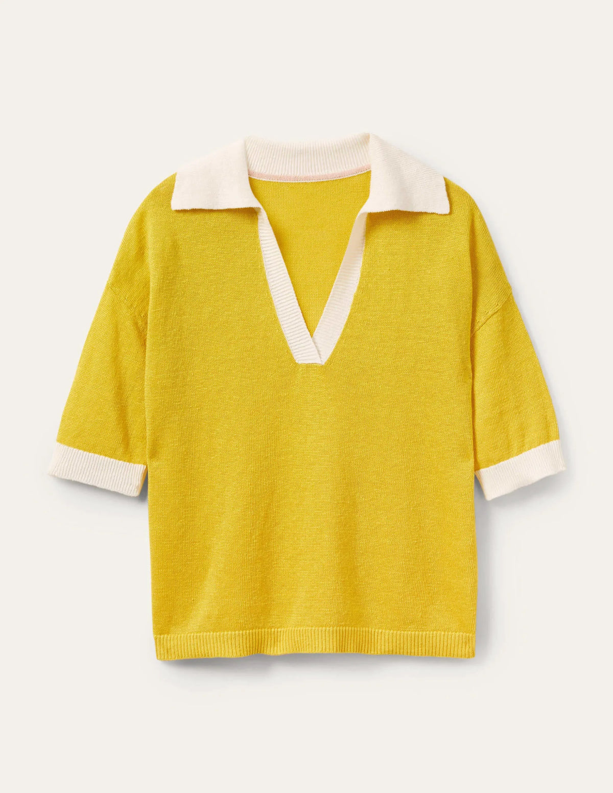 Linen Collared Sweater-Lemon Fizz, Ivory