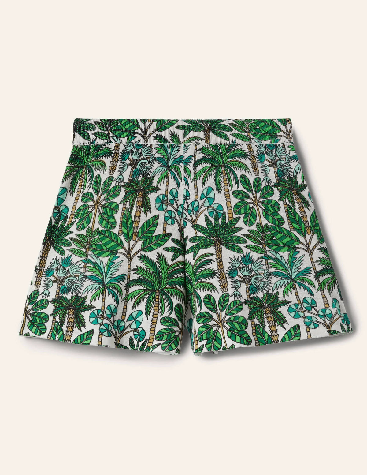 Cara Knitted Shorts-Ivory, Palm Forest