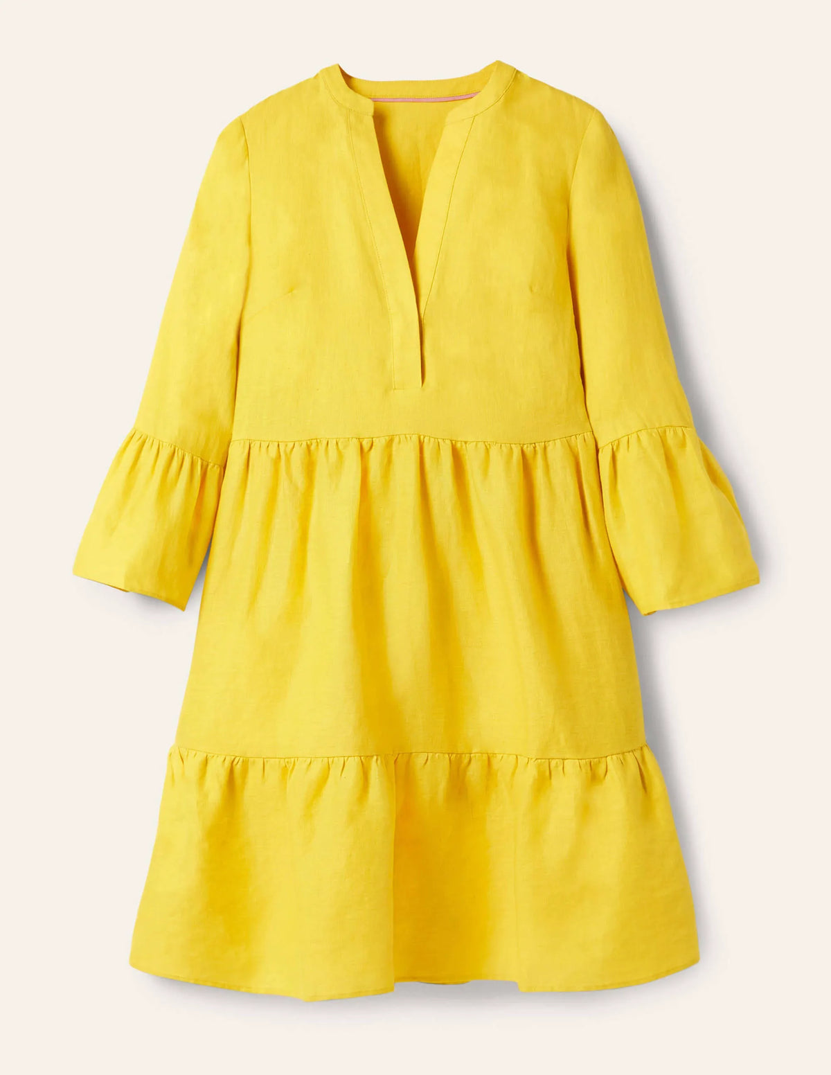 Relaxed Linen Tiered Dress-Lemon Fizz