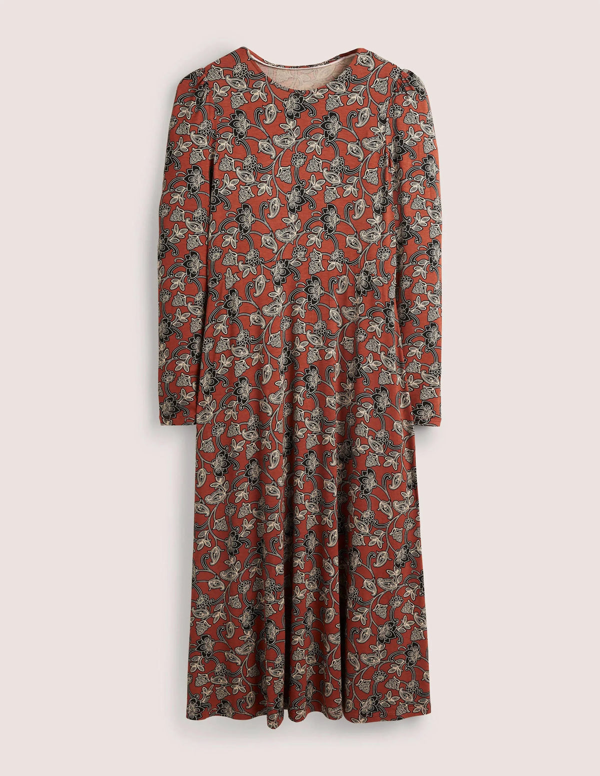 Crew Neck Jersey Midi Dress-Chili Oil, Paisley Whirl