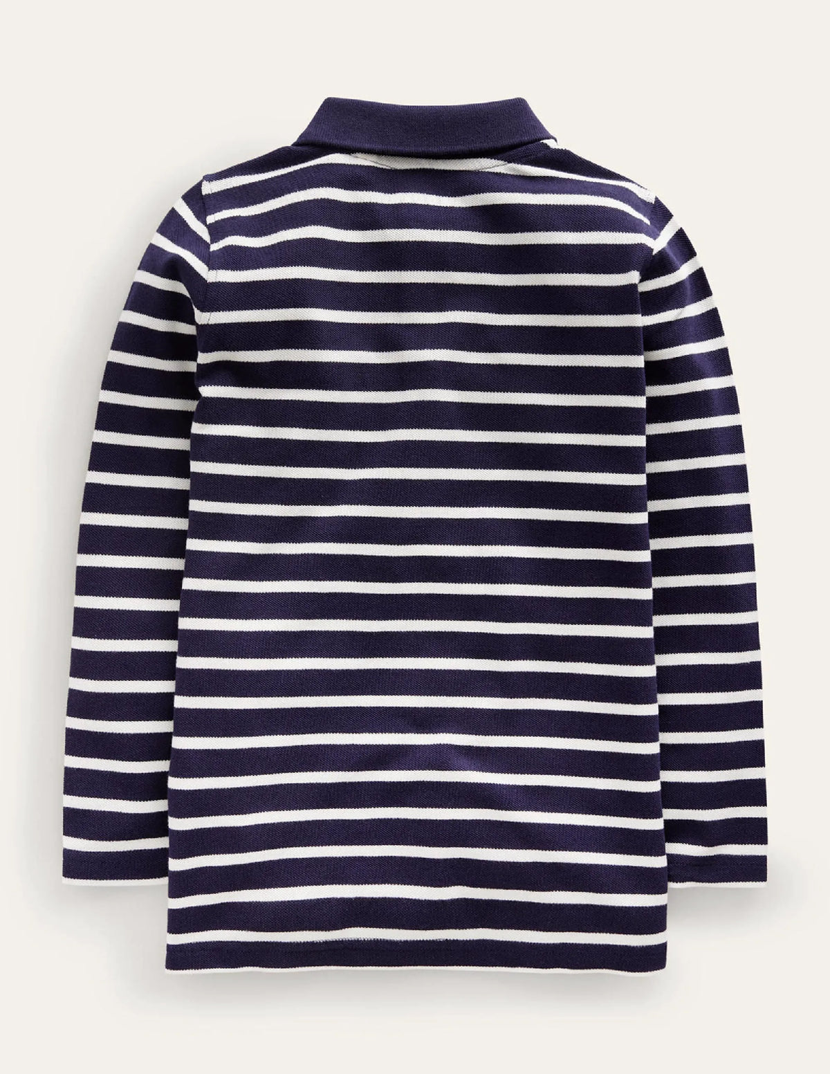 Long Sleeve Pique Polo-Navy/Ivory